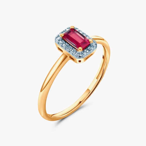 Pierścionek zaręczynowy SAVICKI: dwukolorowe złoto, rubin, diamenty